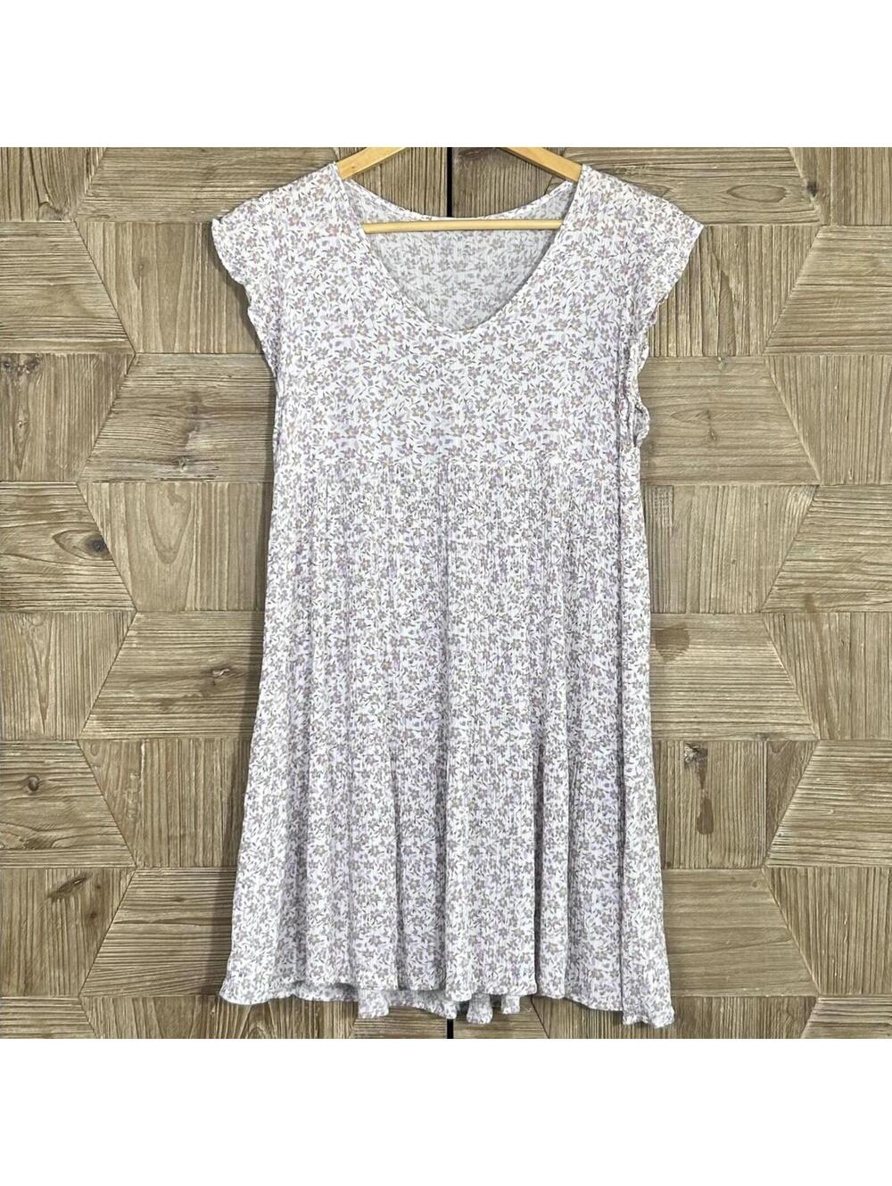 Veveret Cottagecore Casual White Floral Mini Dress Small Soft Girl Coquette
